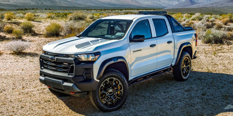 White pickup truck in a desert landscape, angled to show the front and passenger side.